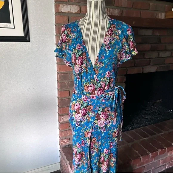 Auguste Beach House Frill Wrap Floral Maxi Dress in Blue Sz 6 - Picture 5 of 12